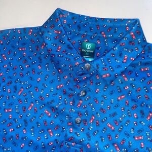 Pro Tour Coolplay Mens Medium Blue Cocktail Domino Print Golf Polo Shirt